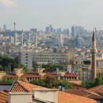 A stunning panoramic view of Ankara skyline with Kocatepe Mosque and Atakule Tower.